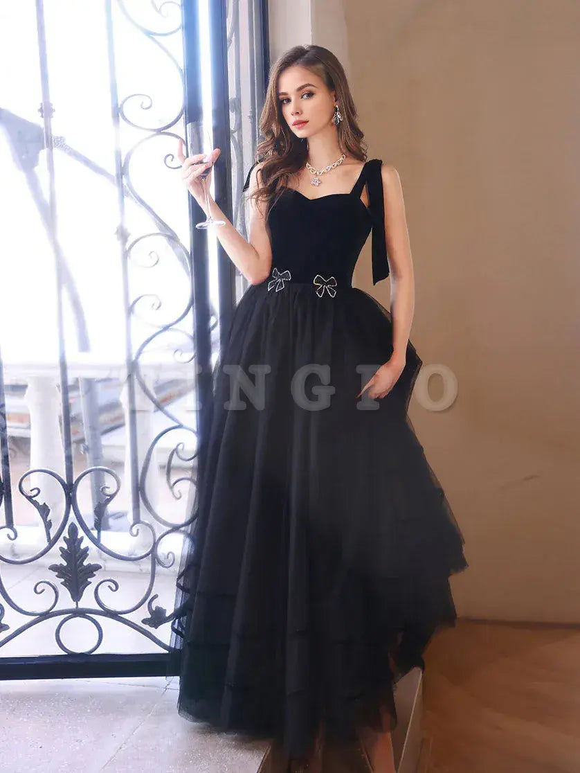 Wholesale Black sweetheart neck tulle long prom dress black evening dress gowns evening dresses